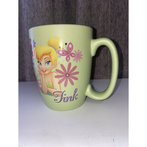 Disney Store TINK Retired Green Floral Tinker Bell Jumbo Coffee Mug Pre Owned - Picture 2 of 4